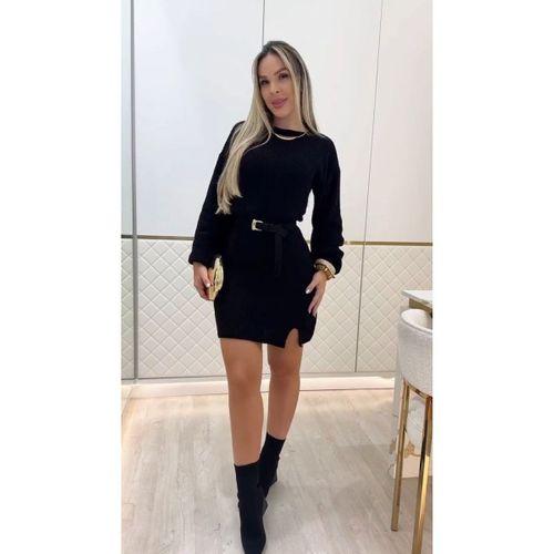 Kadın Uzun Kollu Yuvarlak Yakalı Kısa Triko Elbise