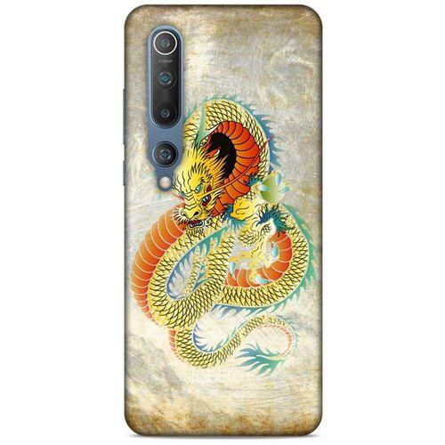 Xiaomi Mi 10 Kılıf Dragons (21) Koruyucu Kapak Ejderha Dövme Sarı
