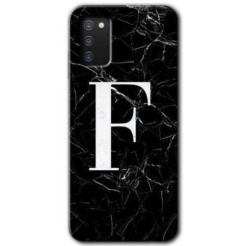 Potkal Hediye Fabrikası Samsung Galaxy A03s Kılıf HD Desen Baskılı Arka Kapak - Siyah Mermer Desenli F Harfi