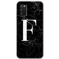 Potkal Hediye Fabrikası Samsung Galaxy A03s Kılıf HD Desen Baskılı Arka Kapak - Siyah Mermer Desenli F Harfi