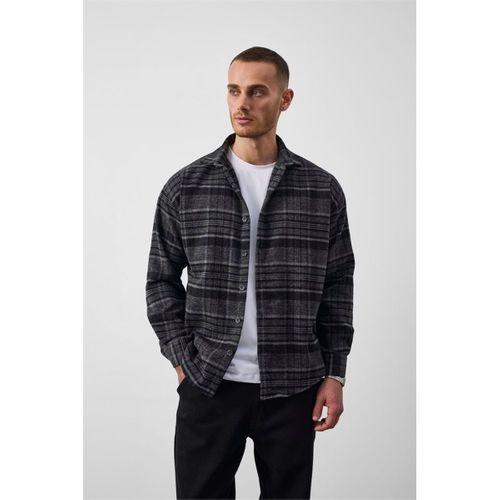 Brandon Relaxed Fit Pamuklu Geniş Çizgili Oduncu Erkek Gömlek - Füme