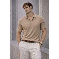 Aretus Şönil Kumaş Regular Fit Tek Düğmeli Polo Yaka Erkek T-Shirt - Bej