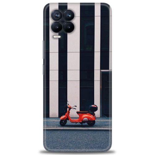 Realme 8 Kılıf HD Baskılı Kılıf - Kırmızı Motor + Tam Ekran Koruyucu