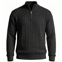 Bardem Saç Örgülü Yarım Fermuar Erkek Triko Kazak - Siyah