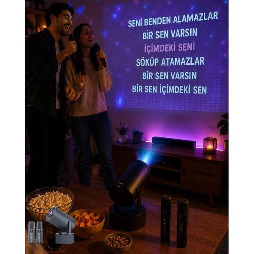 3ü 1 Arada Karaoke Ve Projeksiyon Sistemi Çift Mikrofon Destekli
