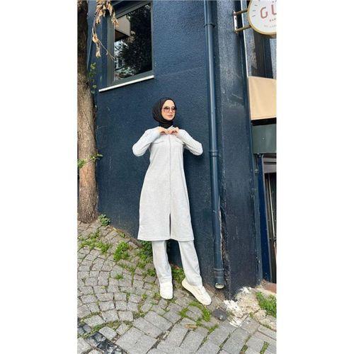 Fermuarlı Uzun Tunik Pantolon Spor İkili Takım - 03058.008 - Gri