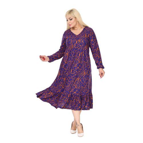 Melsay Butik Kışlık Robalı Yumoş Uzun Kollu Mor Çiçek Desenli Elbise