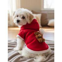 Uncle Teddy Kırmızı Xmas Köpek Kıyafeti | Kapüşonlu Polar Noel Sweatshirt | Küçük Irklar İçin