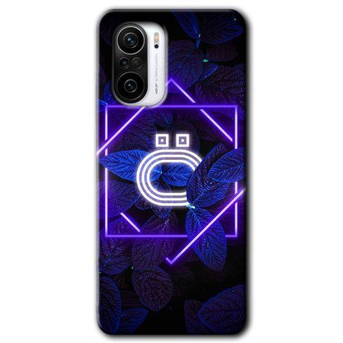 Xiaomi Redmi K40 Kılıf HD Desen Baskılı Arka Kapak + Temperli Cam - Dark Neon Yaprak Ö Harfi