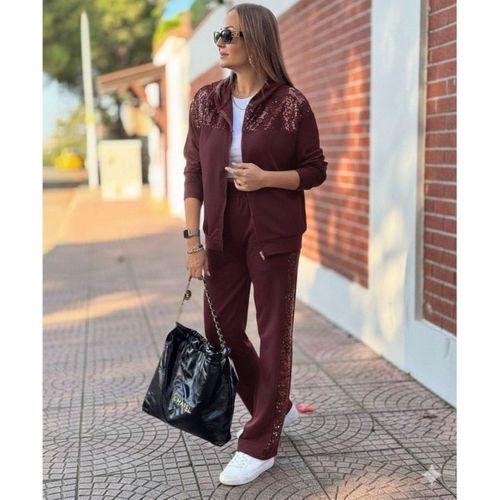 Kadın Uzun Kollu önden Fermuarlı Pul Payetli Alt üst Viskon Iki Iplik Takım