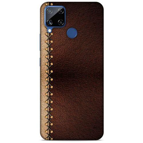 Oppo Realme C15 Kılıf Patchwork (21) Koruyucu Kapak Kahve Gold