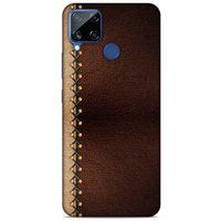 Oppo Realme C15 Kılıf Patchwork (21) Koruyucu Kapak Kahve Gold