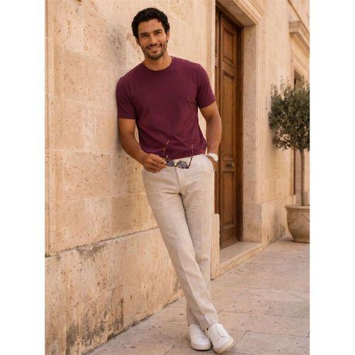 Linklater Regular Fit Basic Likralı Pamuk Erkek T-Shirt - Koyu Bordo