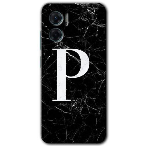 Xiaomi Redmi 10 5G HD Baskılı Kılıf + 9D Tam Ekran Koruyucu - Siyah Mermer Desenli P Harfi