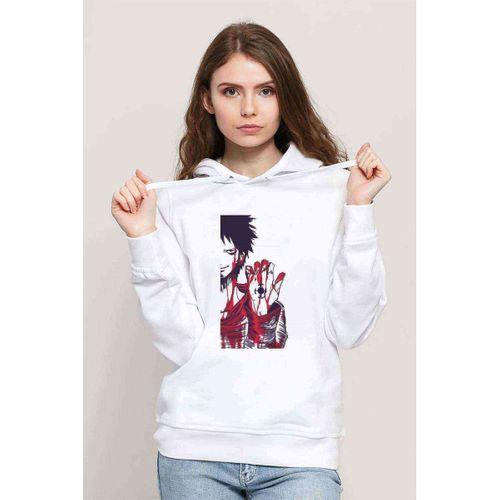 Anime One Piece Whitebeard Baskılı Beyaz Kadın Kapşonlu Sweatshirt