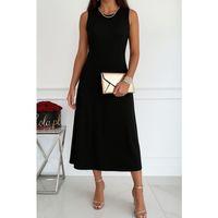 Kadın Sıfır Kollu Bisiklet Yaka Midi Viskon Iki Iplik Elbise