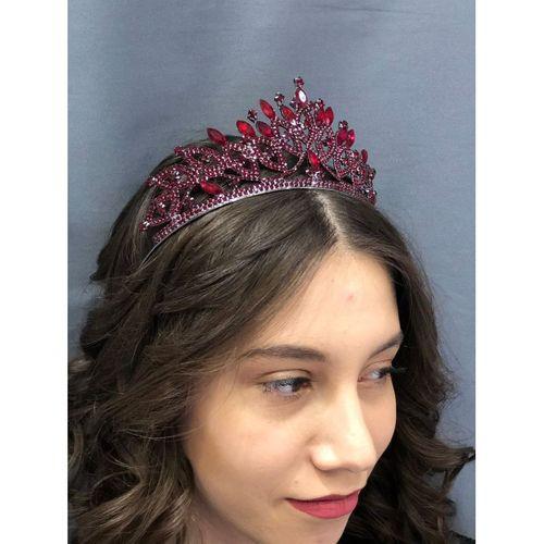 Bordo Kristal Taşlı Antık Sıyah Detaylı Kına Tacı