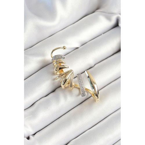 Pirinç Zirkon Taş Kaplamalı Sarmal Figürlü Gold Renk Kadın Sağ Kıkırdak Küpe