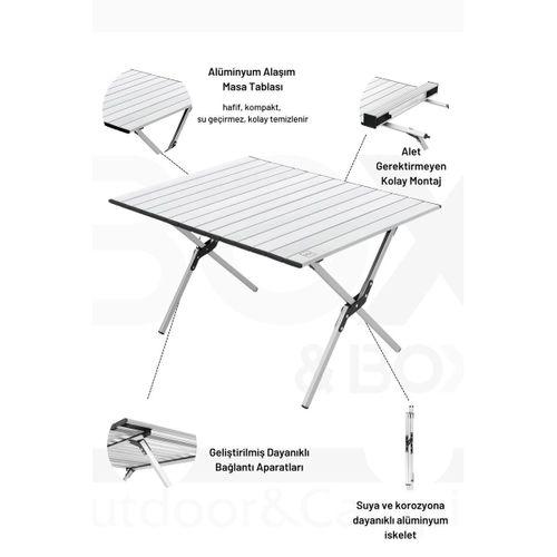 Box&Box Alüminyum, Katlanabilir Kamp ve Piknik Masası, Omuz Askılı Taşıma Çantasıyla, Large, Gri