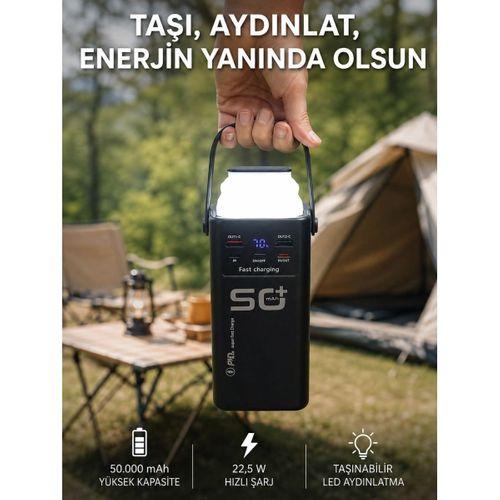 50.000 Mah Powerbank Hızlı Şarj 4 Dahili Kablolu Dijital Göstergeli Led Aydınlatmalı Taşınabilir Şarj Cihazı