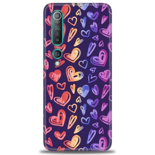 Xiaomi Mi 10 Kılıf HD Baskılı Kılıf - Renkli Kalpler + Tam Ekran Koruyucu