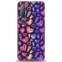 Xiaomi Mi 10 Kılıf HD Baskılı Kılıf - Renkli Kalpler + Tam Ekran Koruyucu