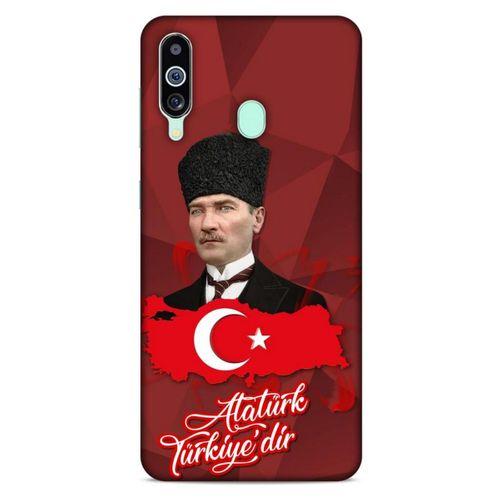 Samsung Galaxy M40 Kılıf Atatürk (43) Thin Fit Kılıf Kırmızı Mozaik