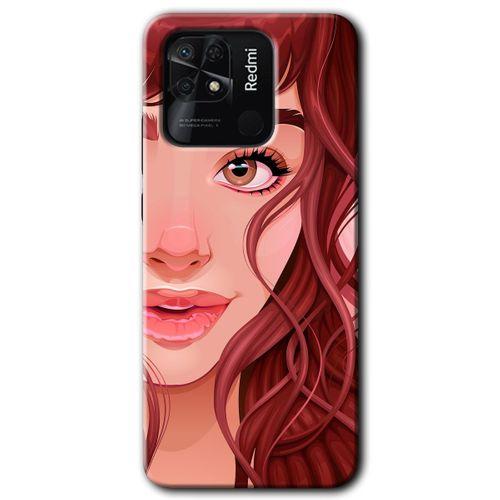 Redmi 10C Kılıf HD Desen Baskılı Arka Kapak - Kızıl Kız + Kırılmaz Cam