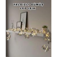 Yaldızlı Gümüş Yaprak Led Işık Pilli Dekoratif Ortam Ve Yılbaşı Aydınlatması