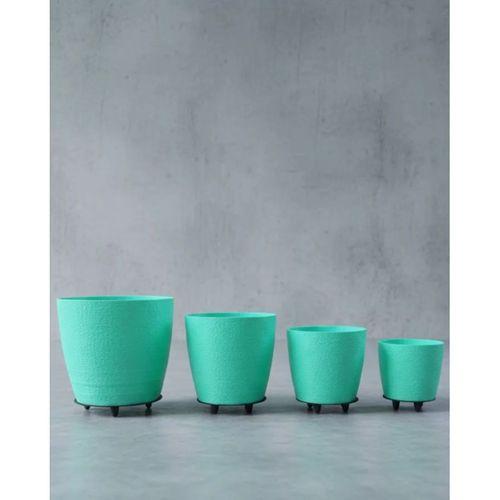 4’lü 3d Yeşil Dekoratif Saksı Takımı Ayaklı Modern Vazo Seti