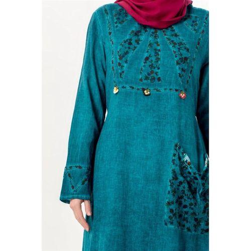 Uzun Kol Sultan Tek Cepli Yazlık Uzun Poplin Elbise Nil Yeşili Nlysl