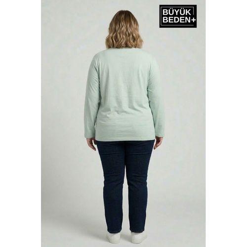 Kadın Büyük Beden Uzun Kollu 2 İplik Bisiklet Yaka Tişört