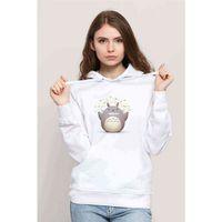 My Neighbor Komşum Totoro Baskılı Beyaz Kadın Kapşonlu Sweatshirt
