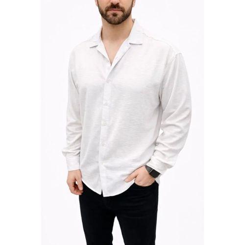 Erkek Aerobin Kumaş Oversize 4 Mevsim Uzun Kollu Rahat Kalıp Gömlek - Beyaz