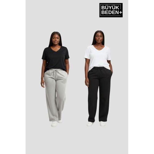 Kadın Büyük Beden Paça Reçme İnce Eşofman Altı 2’li Set – Rahat Kalıp SPR26BEAK952+2