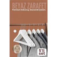 5'li Lüks Beyaz Elbise Ceket Askısı - Ergonomik & Kaymaz Plastik Askı Seti -  Ahşap Görünümlü