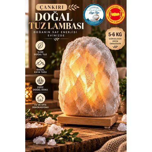 Çankırı 5-6 Kg Gri Doğal Kaya Tuzu Lambası Ahşap Kaideli Dekoratif Lamba