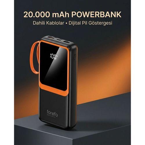 Telefon Ve Mobil Cihaz Uyumlu 20000 Mah Powerbank Dahili Kablolu Dijital Göstergeli
