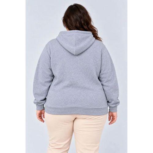 Battal Büyük Beden Üç İplik İçi Şardonlu Kapüşonlu Kanguru Cepli Kışlık Sweatshirt - Gri