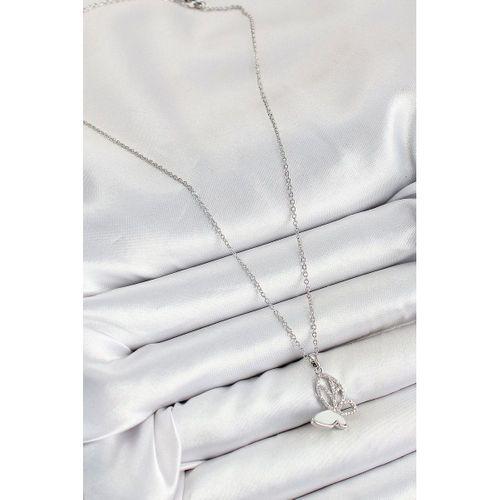 316L Çelik Zirkon Taşlı Kelebek Model Gümüş Renk Kadın Kolye