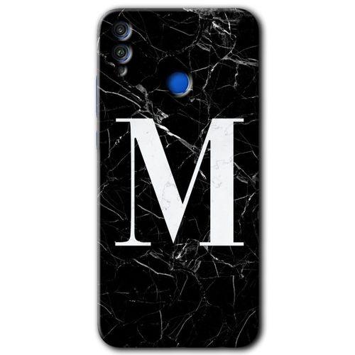Honor 8c HD Baskılı Kılıf + 9D Tam Ekran Koruyucu - Siyah Mermer Desenli M Harfi