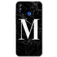 Honor 8c HD Baskılı Kılıf + 9D Tam Ekran Koruyucu - Siyah Mermer Desenli M Harfi