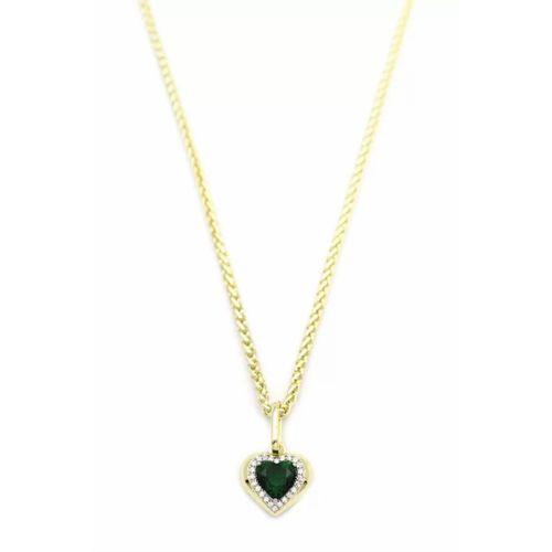 Taşlı Kalp Kolye - Yeşil