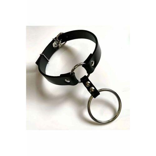Büyük Ve Küçük Halka Detaylı Ayarlı Deri Choker - APFT673
