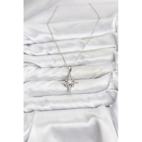 316L Çelik Zincir Gümüş Renk Kutup Yıldızı Model Zirkon Taşlı Kadın Kolye