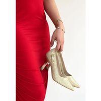 Cerin Gold Saten Simli Topuklu Ayakkabı