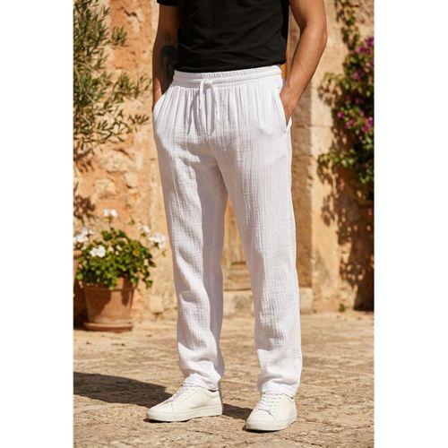 Hafif ve Rahat Müslin Baggy Erkek Pantolon - Beyaz
