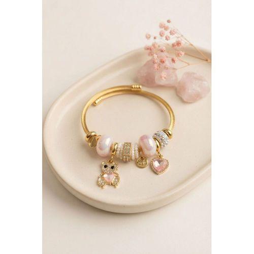 Tedy Bear Model Gold Renk Pembe Charmlı Bileklik