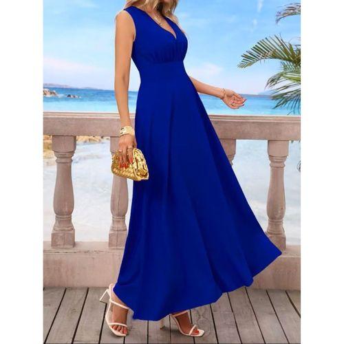 Kadın Askılı V Yakalı Bel Korsaj Detaylı Uzun Ithal Krep Elbise