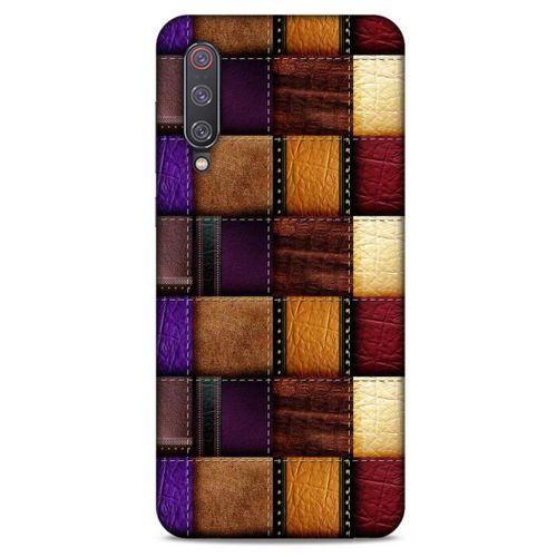 Xiaomi Mi 9 Kılıf Patchwork (13) Silikon Kap Mor Turuncu